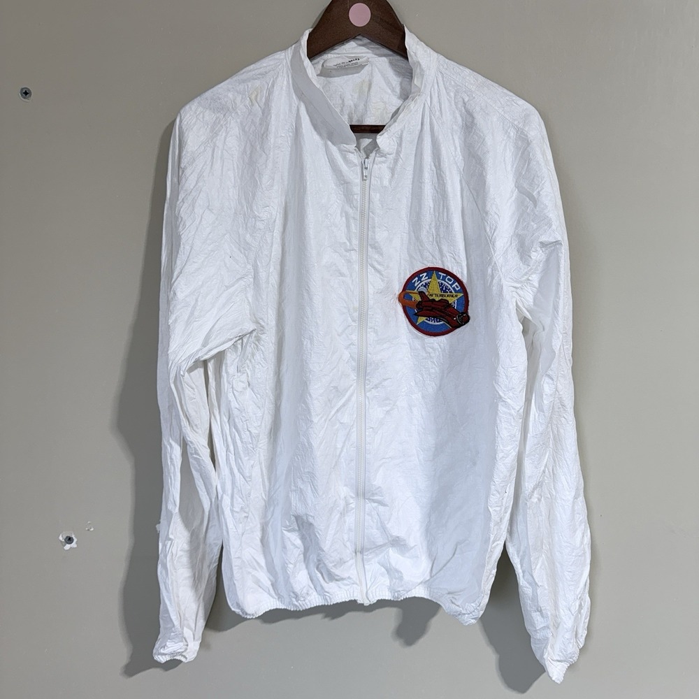 Vintage 80s ZZ TOPP Windbreaker Jacket Size L White Tyvek After Burner